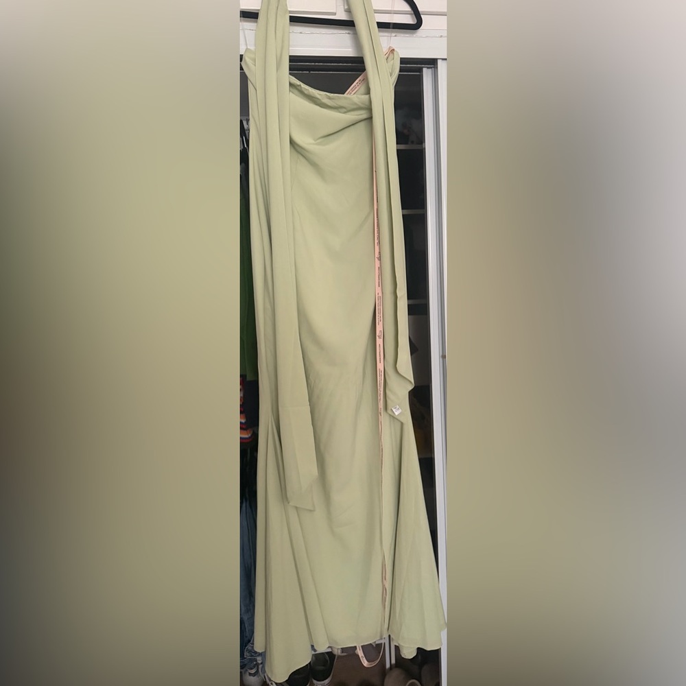 Oh Polly Light Green Scarf-Detail Strapless Gown